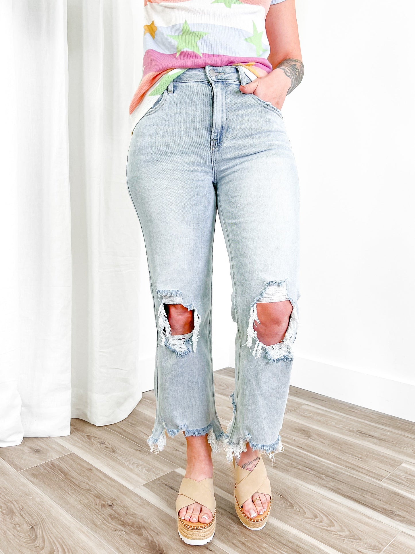 Risen The Alexandra (my fave!!) Light Wash High Rise Straight Leg Cropped Jeans