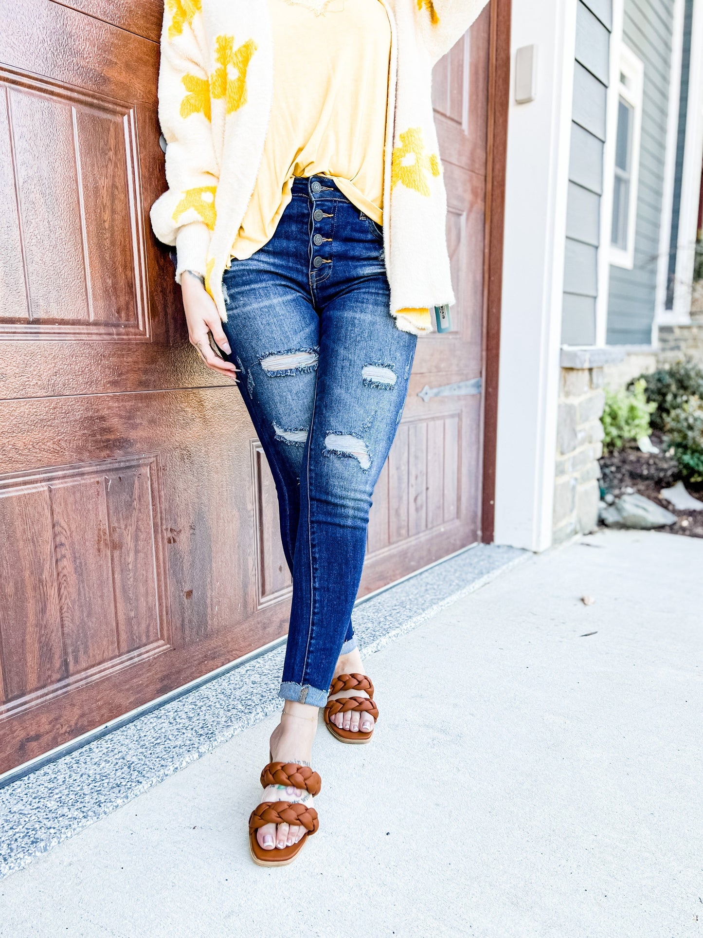 Risen Medium Wash Mid Rise Button Fly Skinny Jeans
