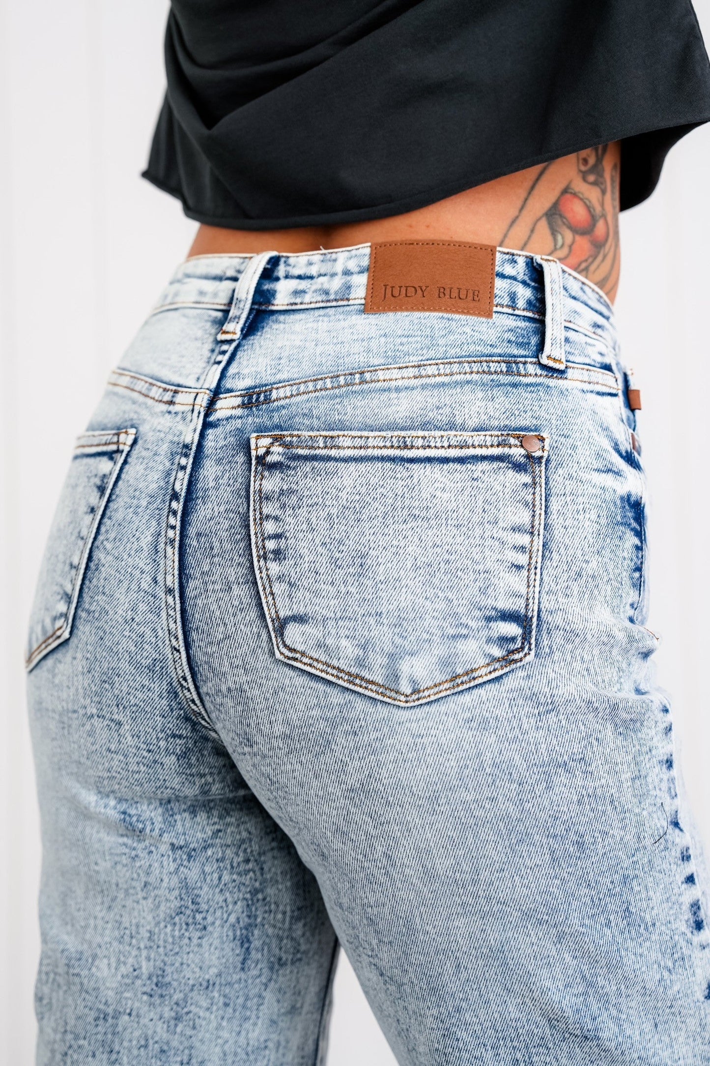 Judy Blue Bad Blood High Rise Light Mineral Wash Raw Hem Wide Leg Jeans