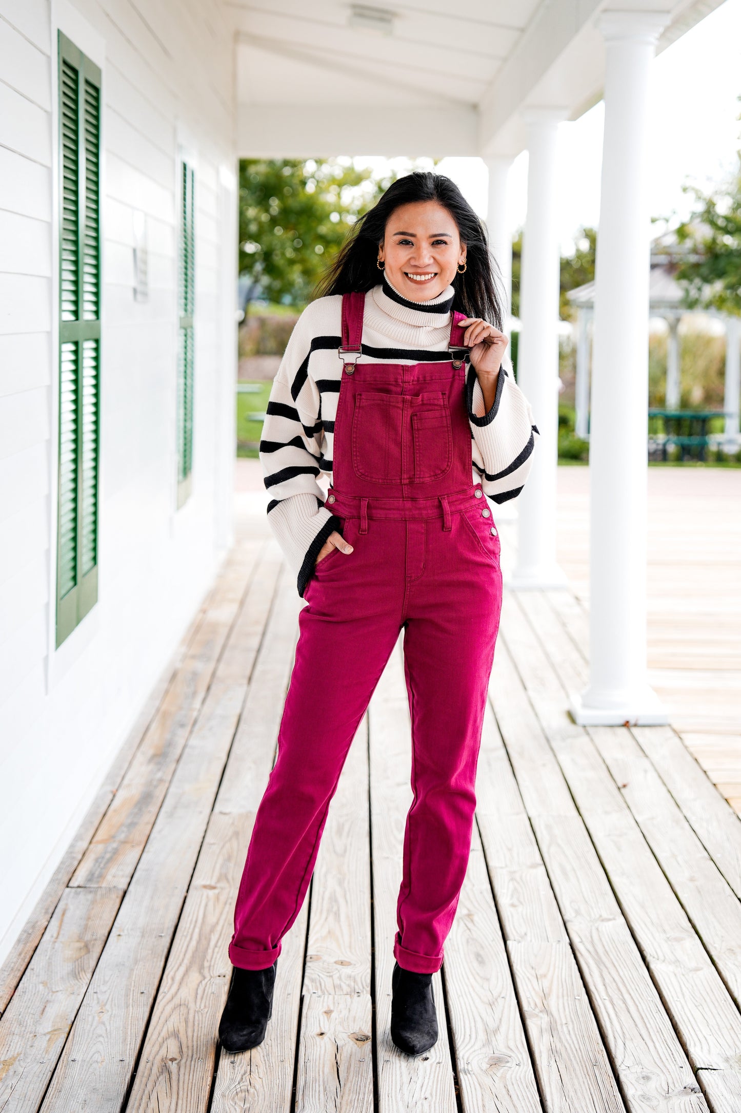 Judy Blue High Rise Maroon Garment Dyed Double Cuffed Boyfriend Overalls