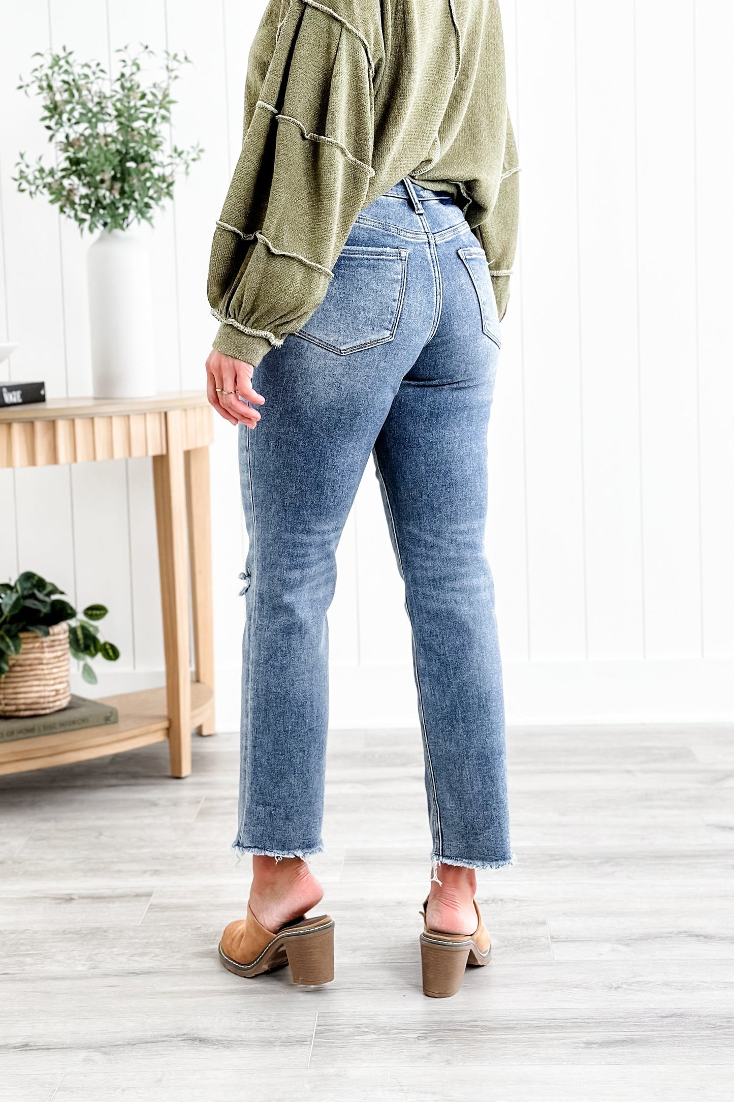 Lovervet High Rise Medium Wash Distressed Straight Leg Jeans