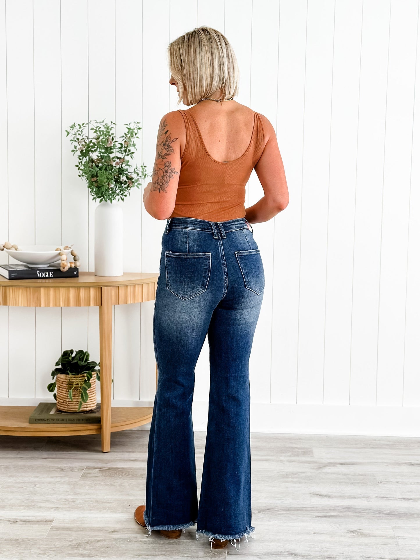 Risen Hot n Cold Vintage Dark Wash Frayed Hem Flare Jeans