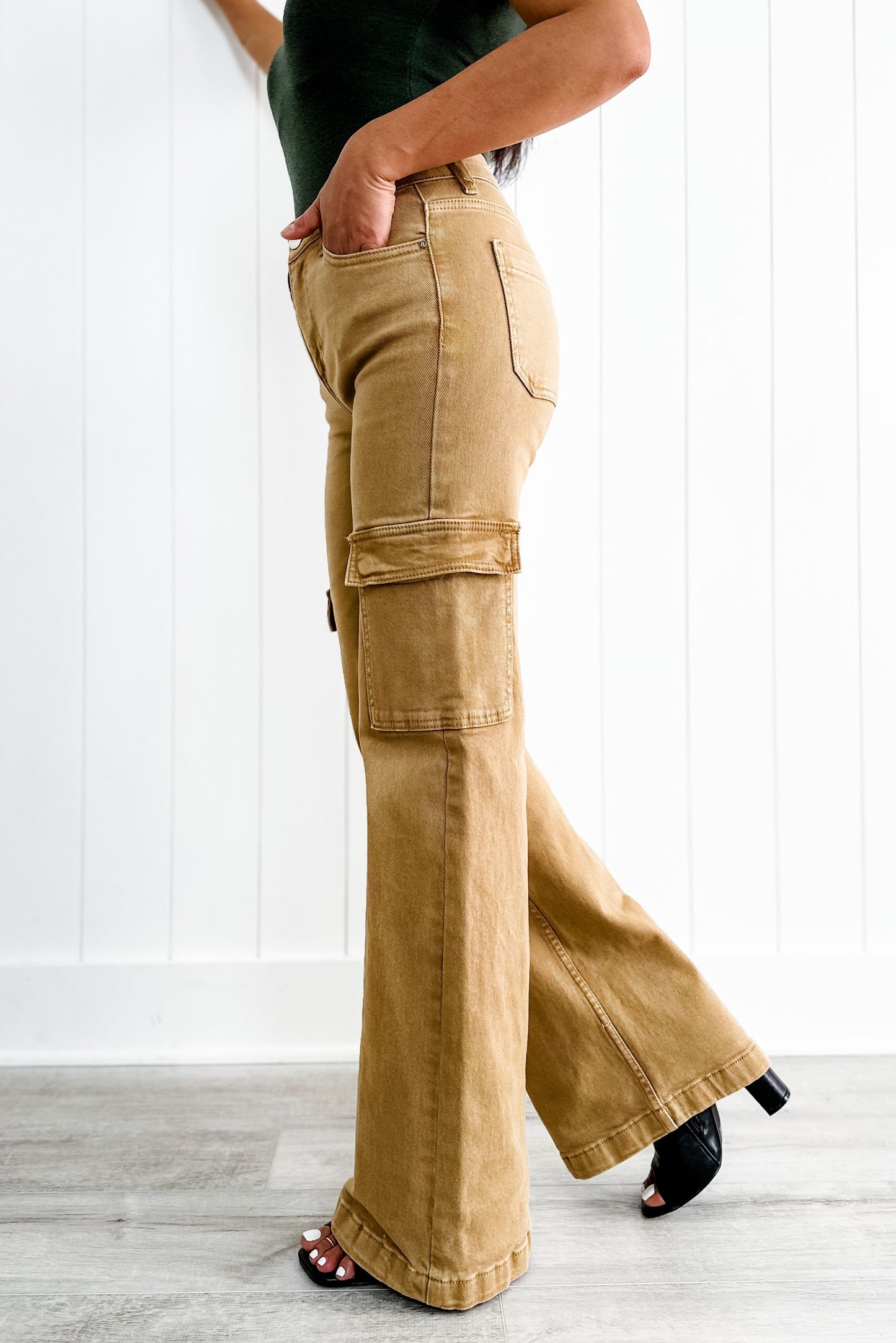 Rise Love you a Latte Mocha High Rise Wide Leg Cargo Jeans
