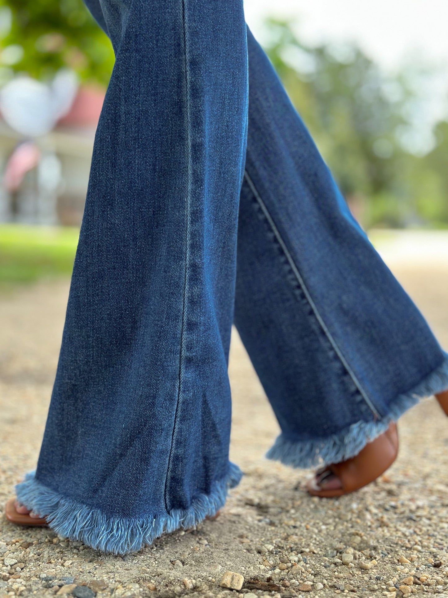 Risen Low Rise Dark Wash Distressed Flare Jeans