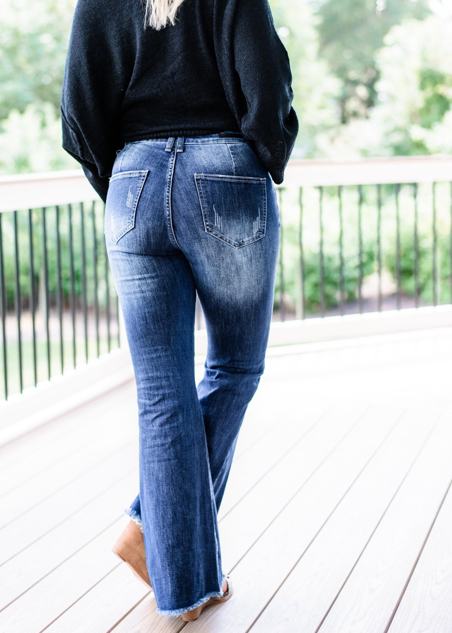 Risen Hot n Cold Vintage Dark Wash Frayed Hem Flare Jeans