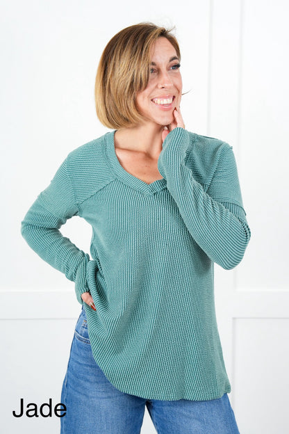 Plus/Reg Urban Ribbed Long Sleeve V-Neck Top