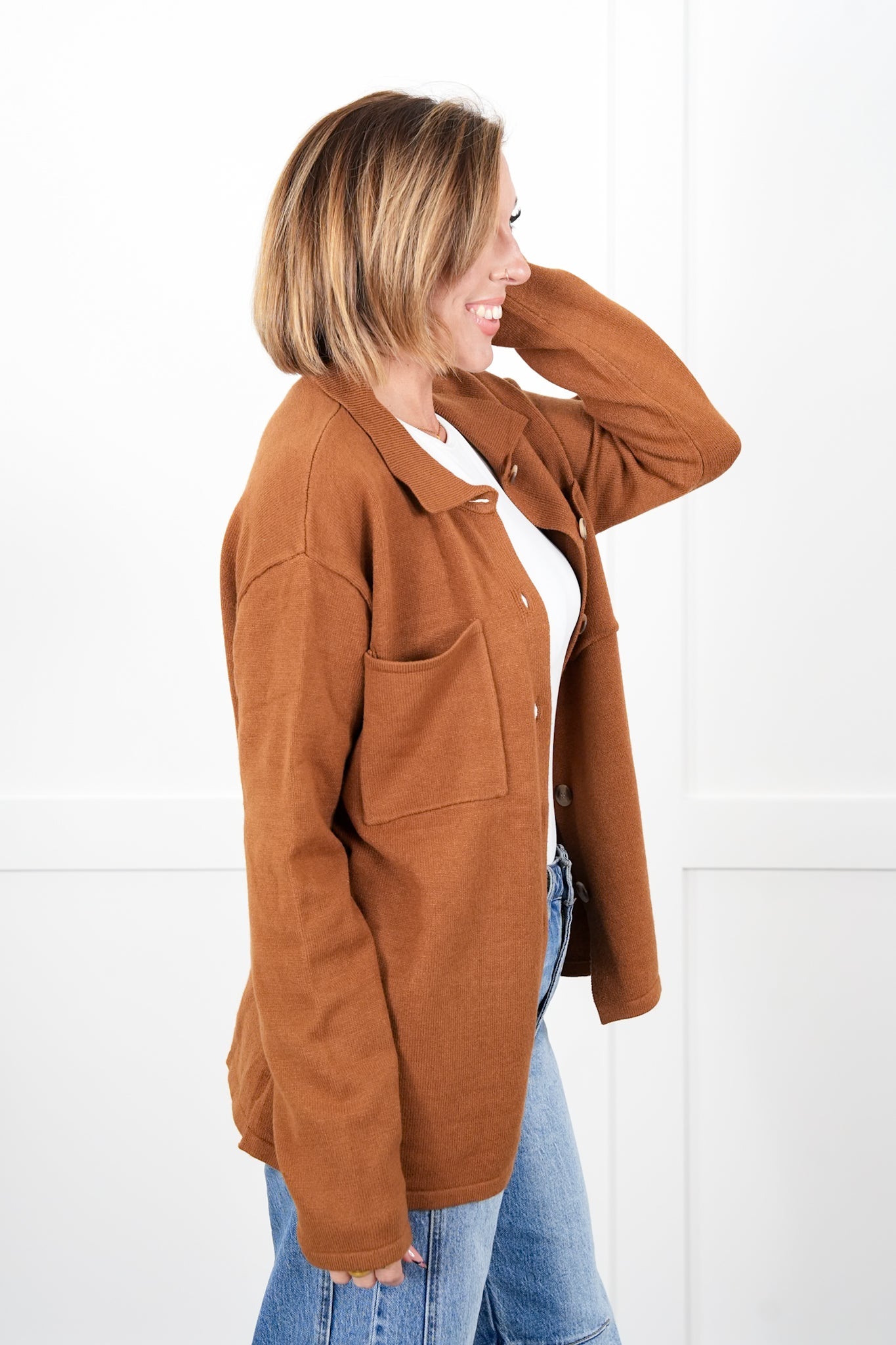 Long Sleeve Button Down Cardigan with Chest Pockets