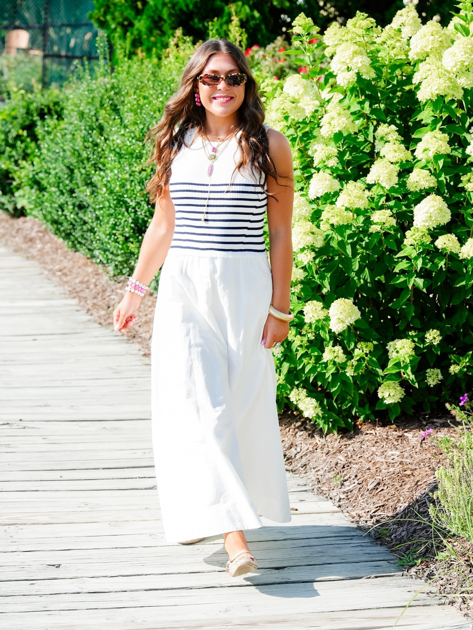 Sleeveless Stripe Knit Bodice with Woven Skirt Maxi Dress - Freckled Poppy