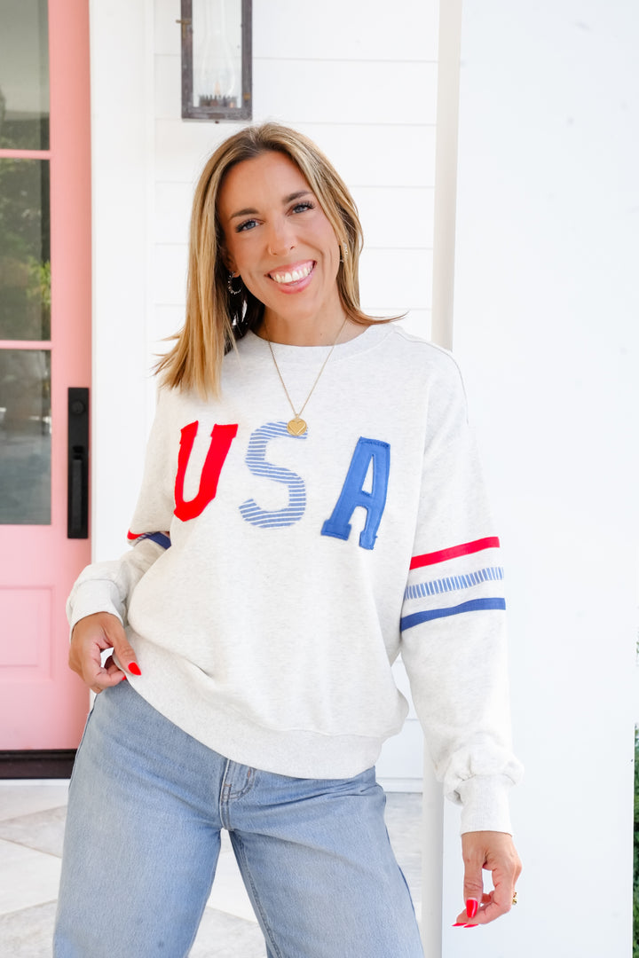 Long Sleeve "USA" Patch Pullover Sweatshirt