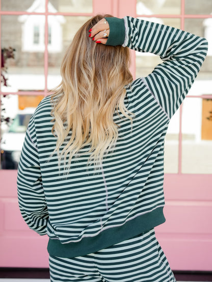 Long Sleeve Fuzzy "Falala" Brushed Striped Sweatshirt and Pants Set