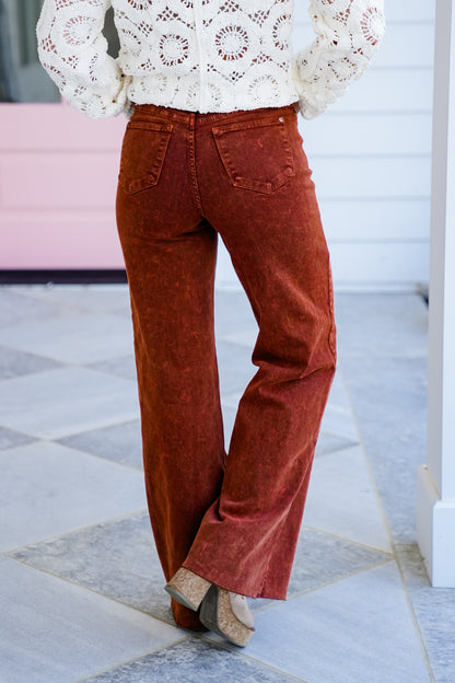 Restock! Judy Blue High Rise Pumpkin Spice Raw Hem Retro Wide Leg Jeans