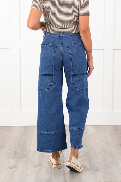 Special A High Rise Dark Wash Cropped Wide Leg Jeans with Extra Large Pockets
