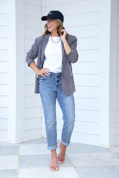 Judy Blue Work From Home Mid Rise Bleach Washed Boyfriends