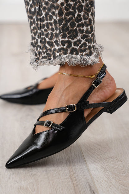 Adjustable Buckle Strap Flat Sandal with Slingback Design