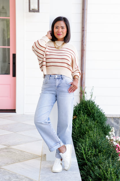 Risen High Rise Light Wash Cuffed Barrel Jeans