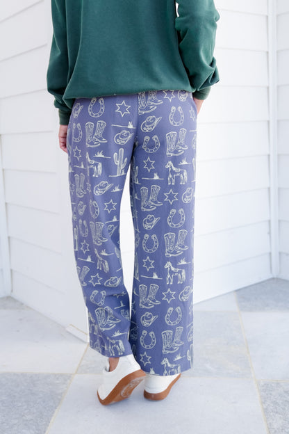 Western Print Pants with Patch Pockets