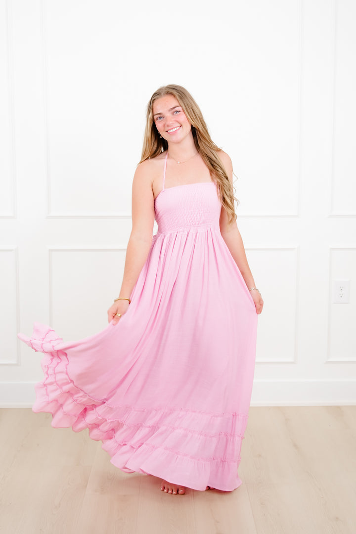 Solid Color Sleeveless Smocked Maxi Dress