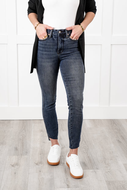 Judy Blue High Rise Dark Wash Tummy Control Step Hem Skinny Jeans