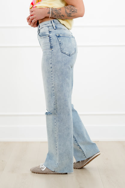 Hidden High Rise Light Wash Distressed Dad Jeans
