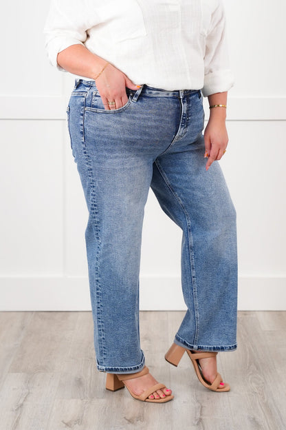 Risen High Rise Medium Wash Boyfriend Jeans