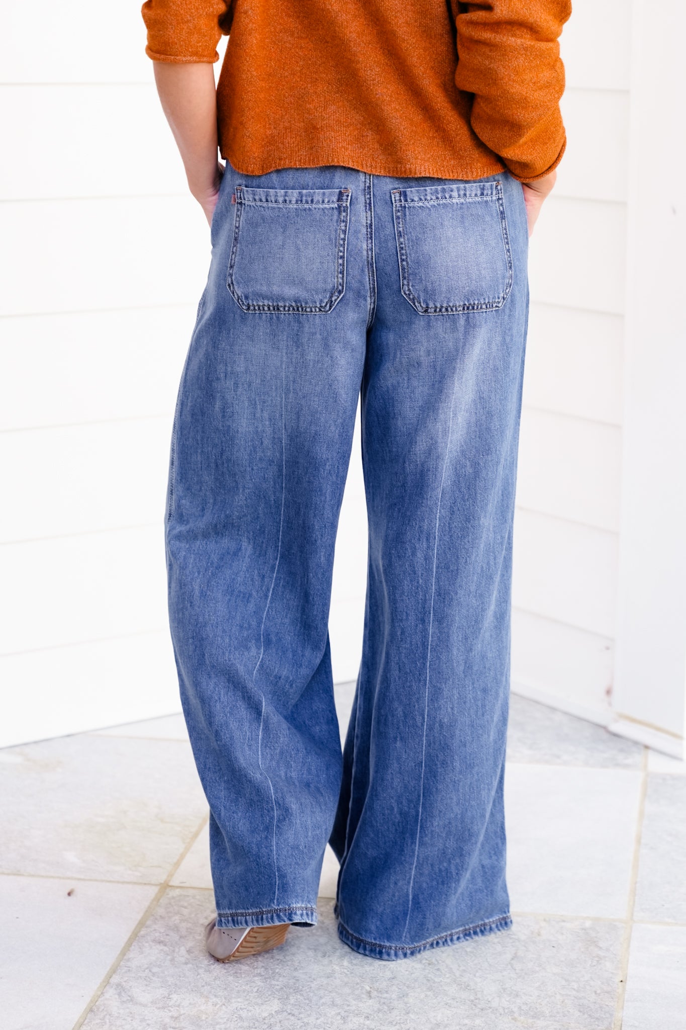 Judy Blue High Rise Dark Wash Elastic Waistband Featherweight Palazzo Jeans