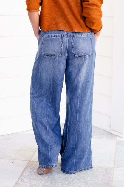 Judy Blue High Rise Dark Wash Elastic Waistband Featherweight Palazzo Jeans