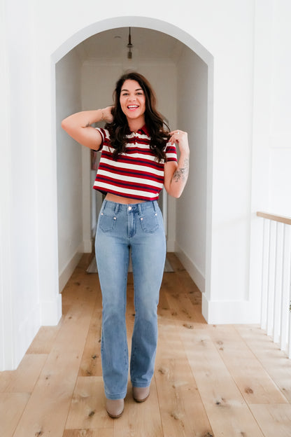 Judy Blue Mid Rise Medium Wash Bootcut Jeans with Front Patch Pockets