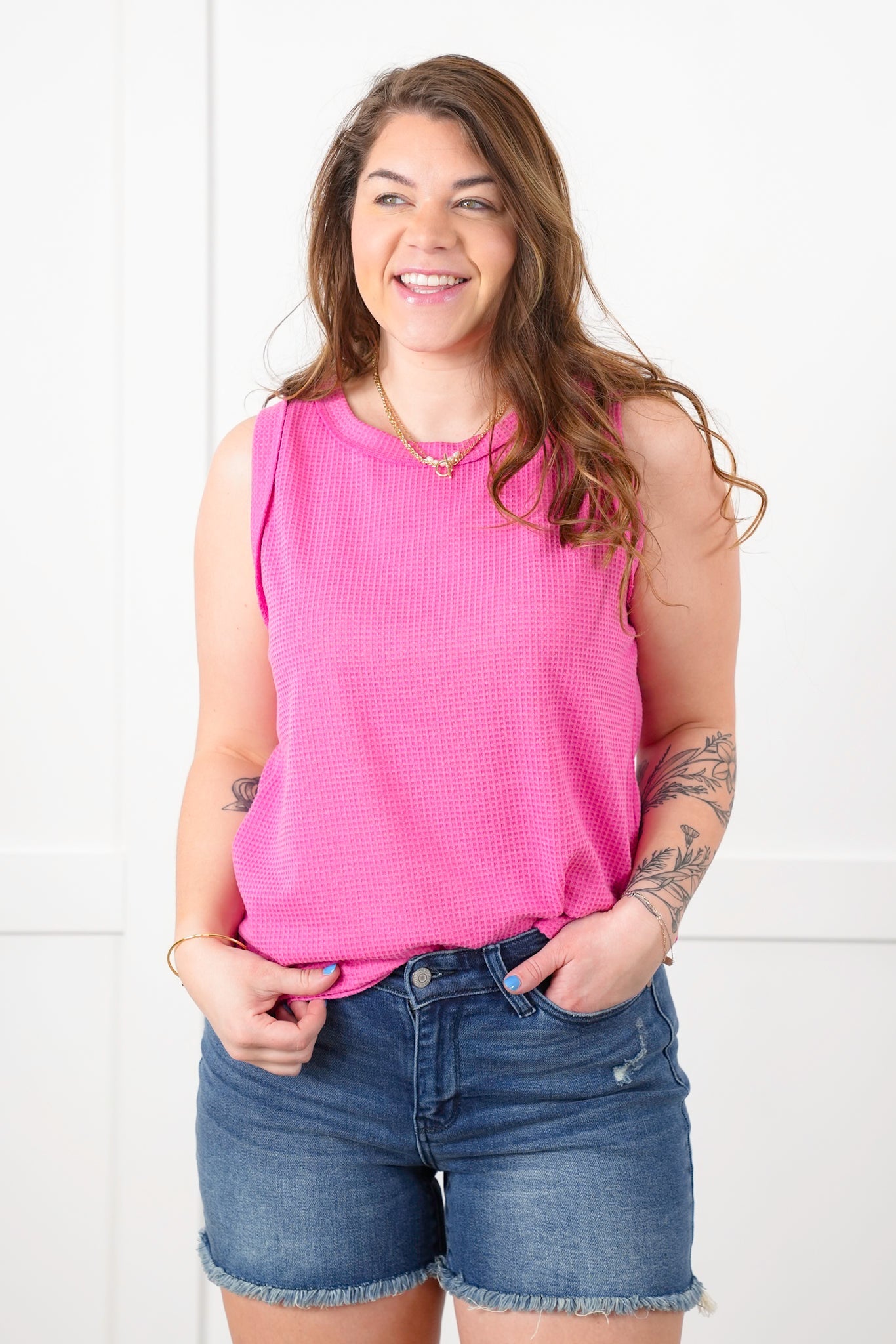 Door Buster! Plus/Reg Thermal Round Neck Tank Top with Reverse Seam Detail