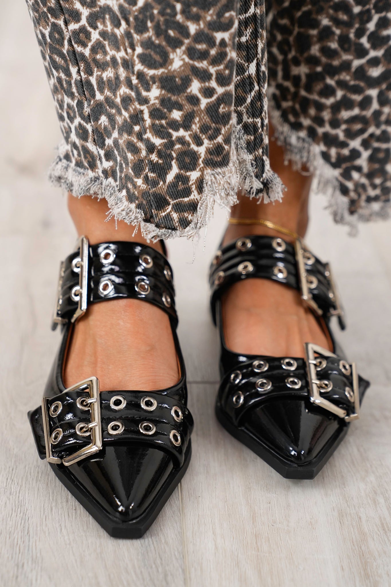 Glossy Sling Flats with Studded Adjustable Straps