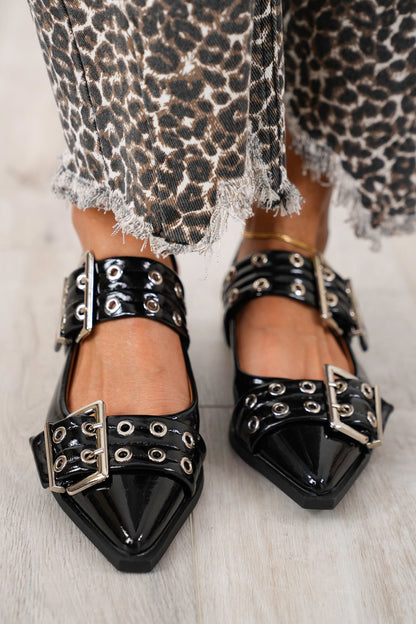 Glossy Sling Flats with Studded Adjustable Straps