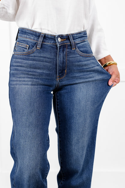 Judy Blue Mid Rise Medium Wash Side Seam Detail Straight Leg Jeans