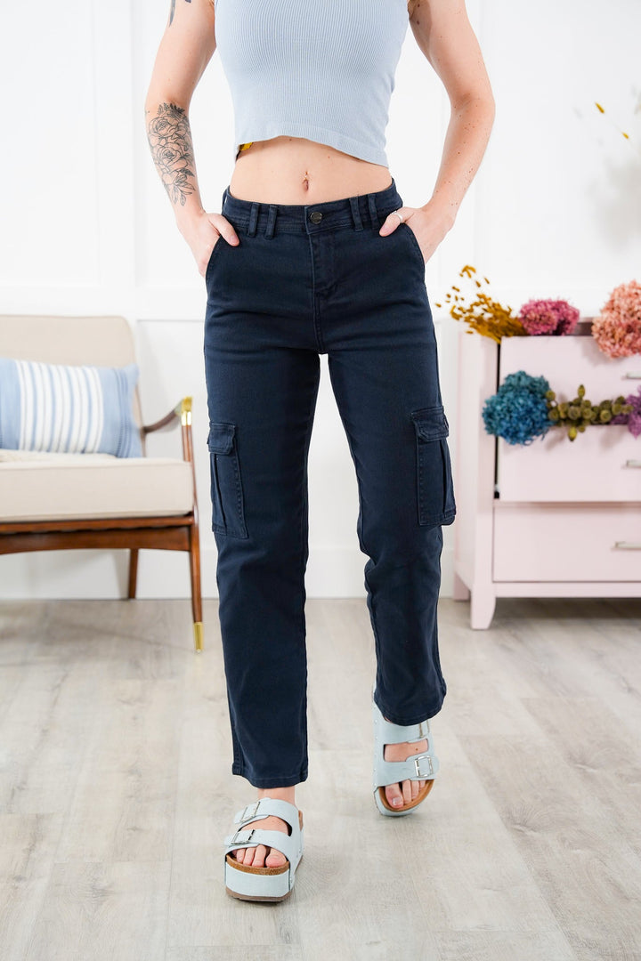 Risen High Rise Navy Cargo Pants