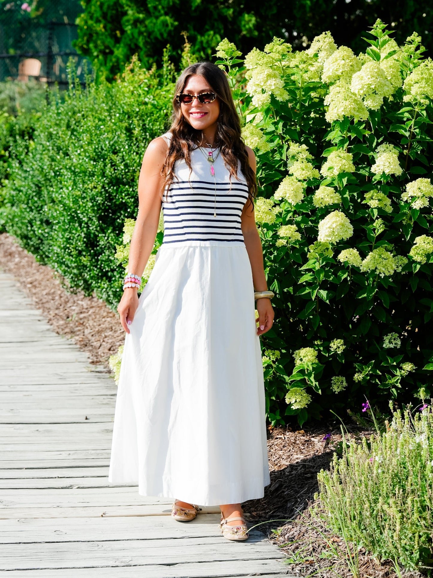 Sleeveless Stripe Knit Bodice with Woven Skirt Maxi Dress - Freckled Poppy