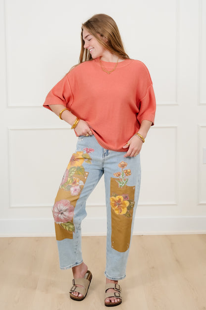 Textured Short Sleeve Round Neck Sweater Top