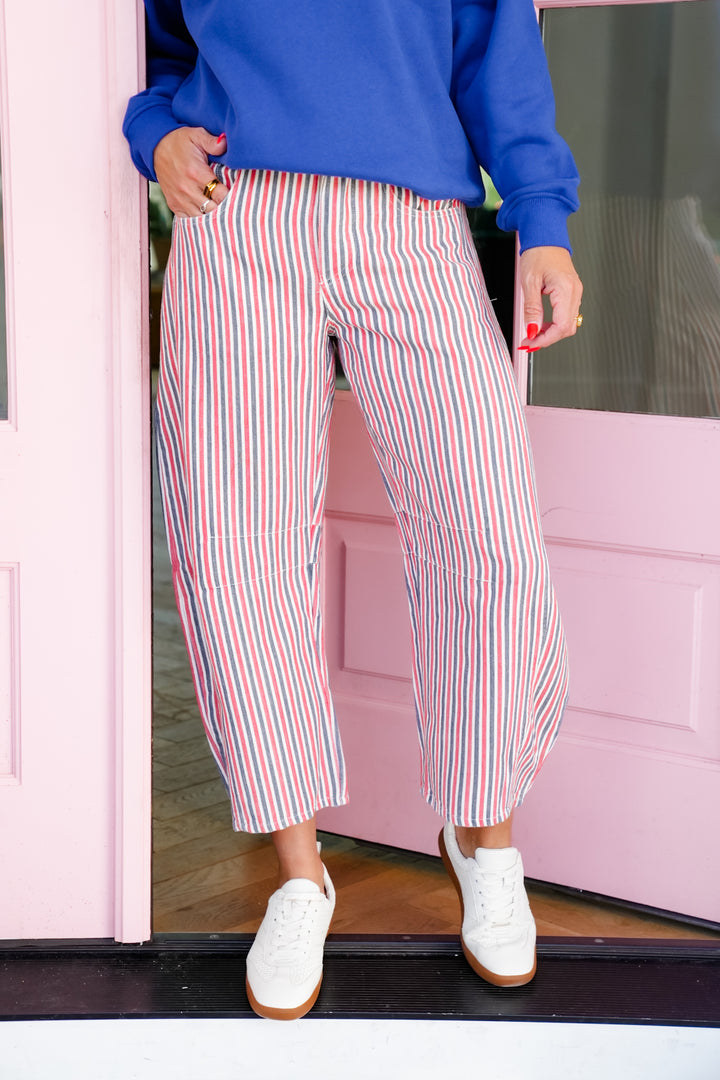 Mineral Wash Multi Stripe Barrel Pants