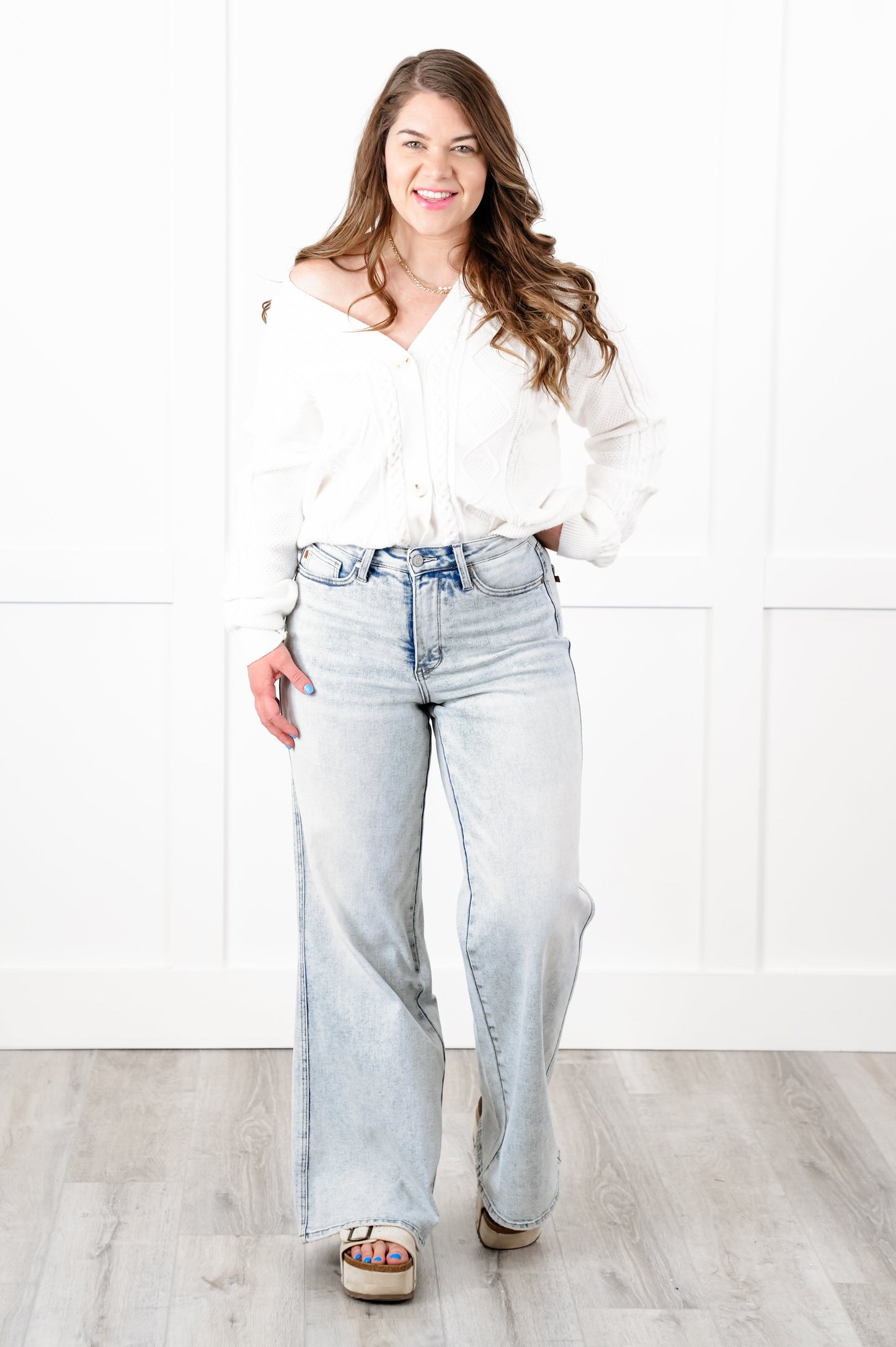 Judy Blue High Rise Light Wash Tummy Control Retro Wide Leg Jeans