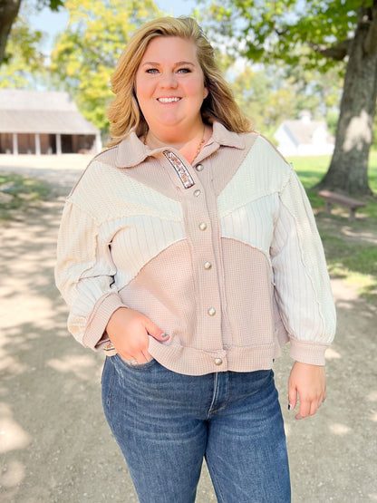 POL Thermal Knit Long Sleeve Button Down Shacket