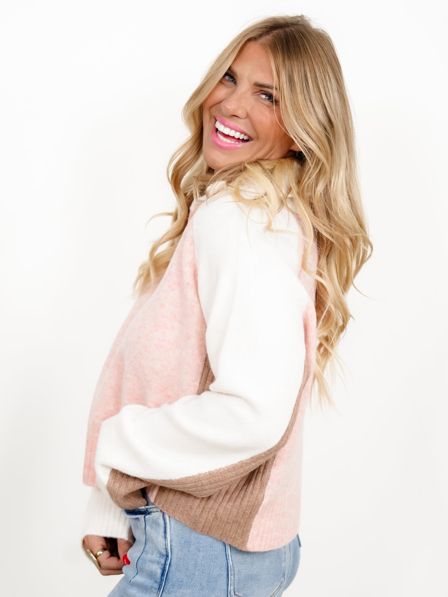 Half Zip Up Mock Neck Long Sleeve Ribbed Sweater