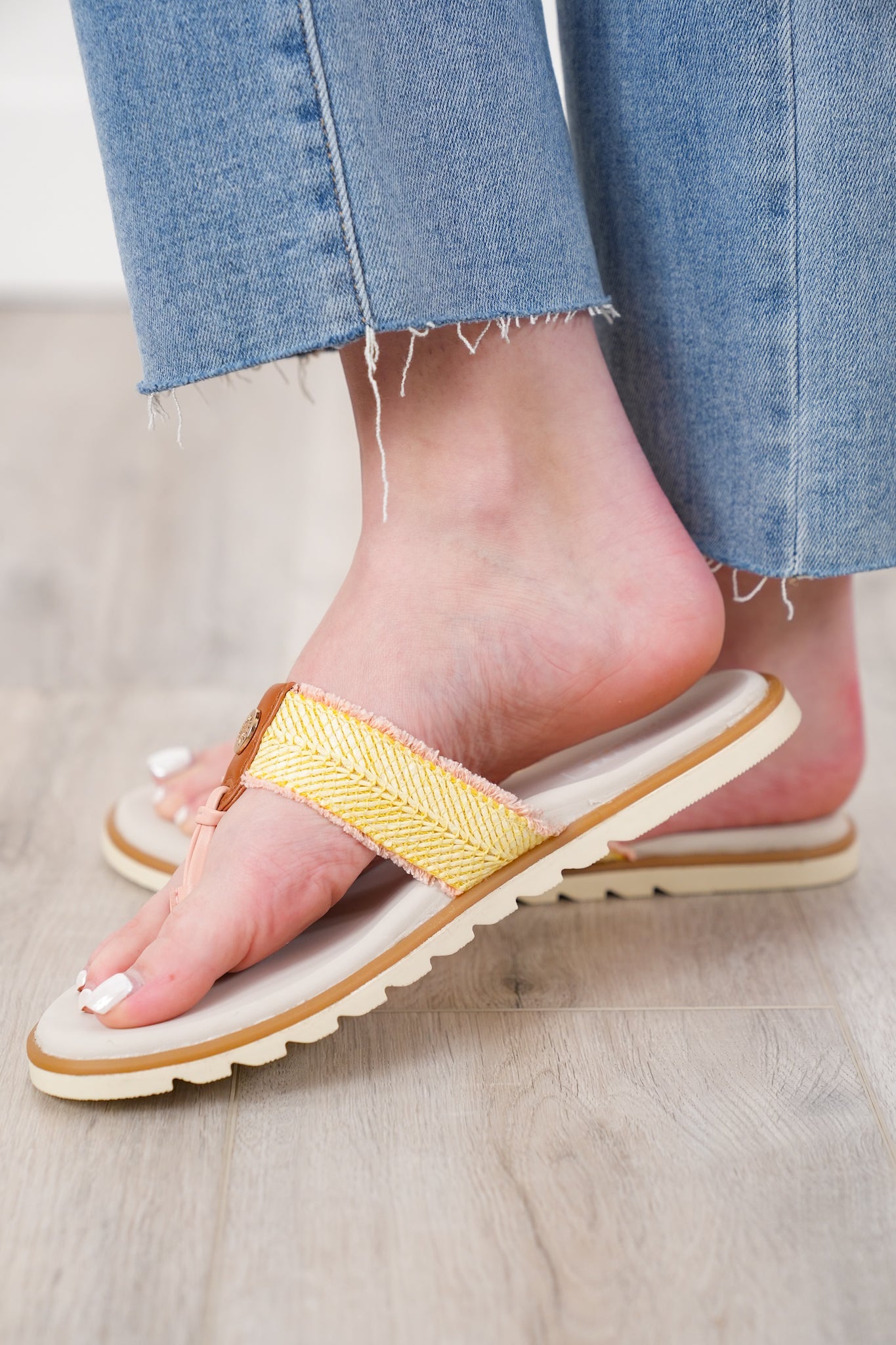 Yellow Box "Stencil" Woven Texture Thong Flip Flop Sandal