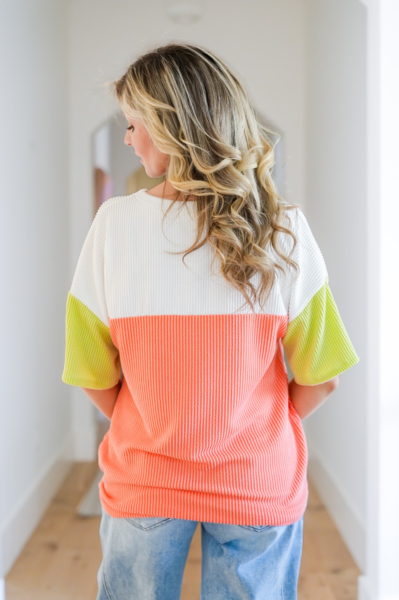 Plus/Reg Urban Rib Color Block Short Sleeve Top