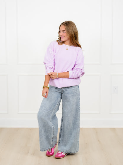 Plus/Reg Solid Color Corded Long Sleeve Pullover Top