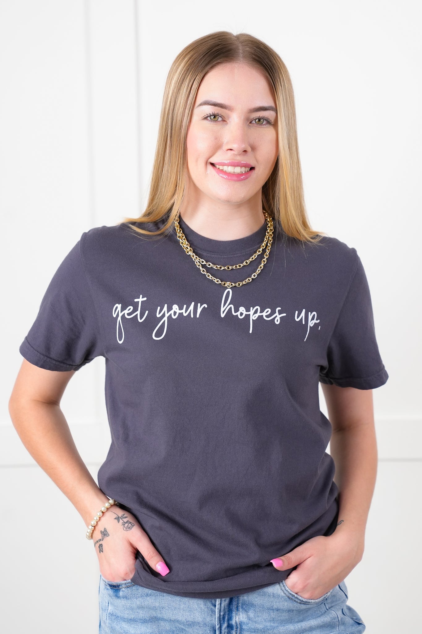 Plus/Reg Short Sleeve "Get Your Hopes Up" Graphic Tee