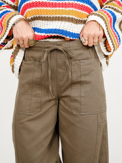 Olive Elastic Waist Barrel Leg Pants
