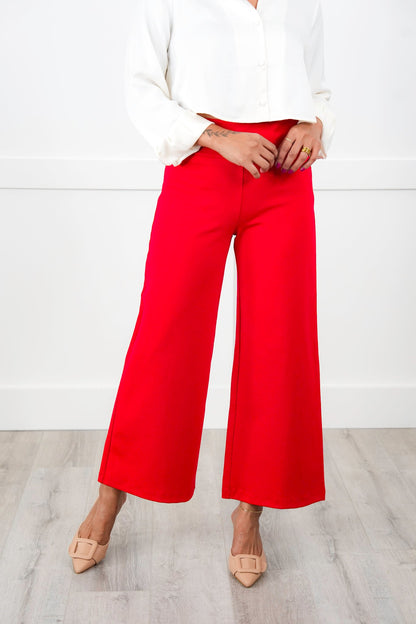 Door Buster! Plus/Reg Solid Double Knit Wide Leg Cropped Pull On Pants