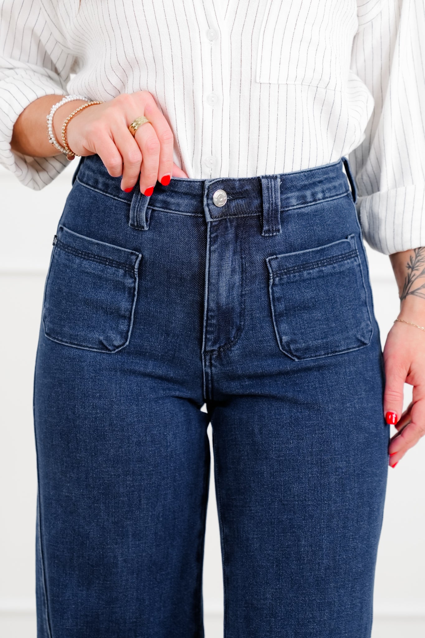 Judy Blue "The Blaire" High Rise Dark Wash Retro Wide Leg Jeans with Twisted Seams
