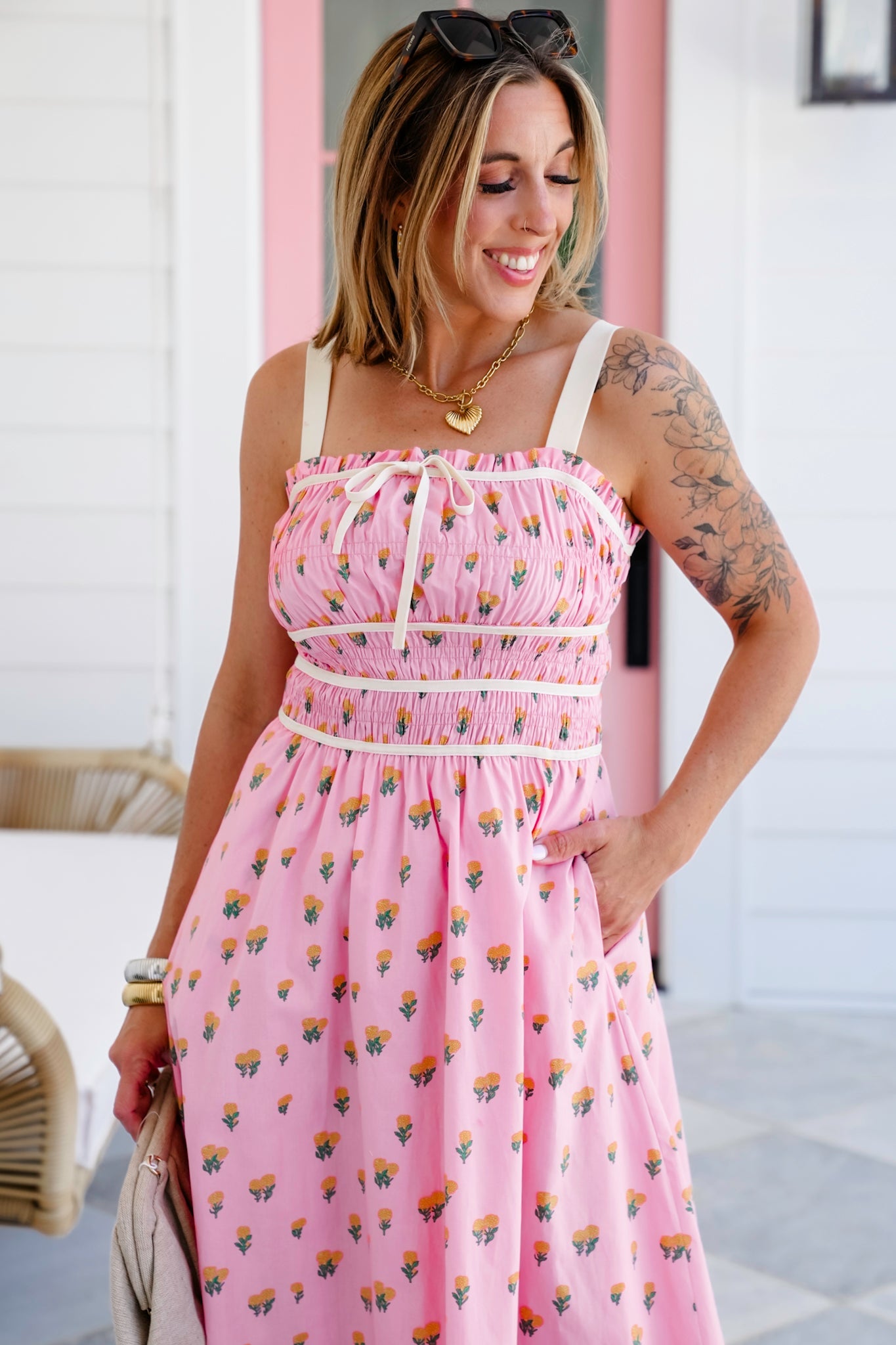 Plus/Reg Floral Sleeveless Midi Dress with Velvet Detail