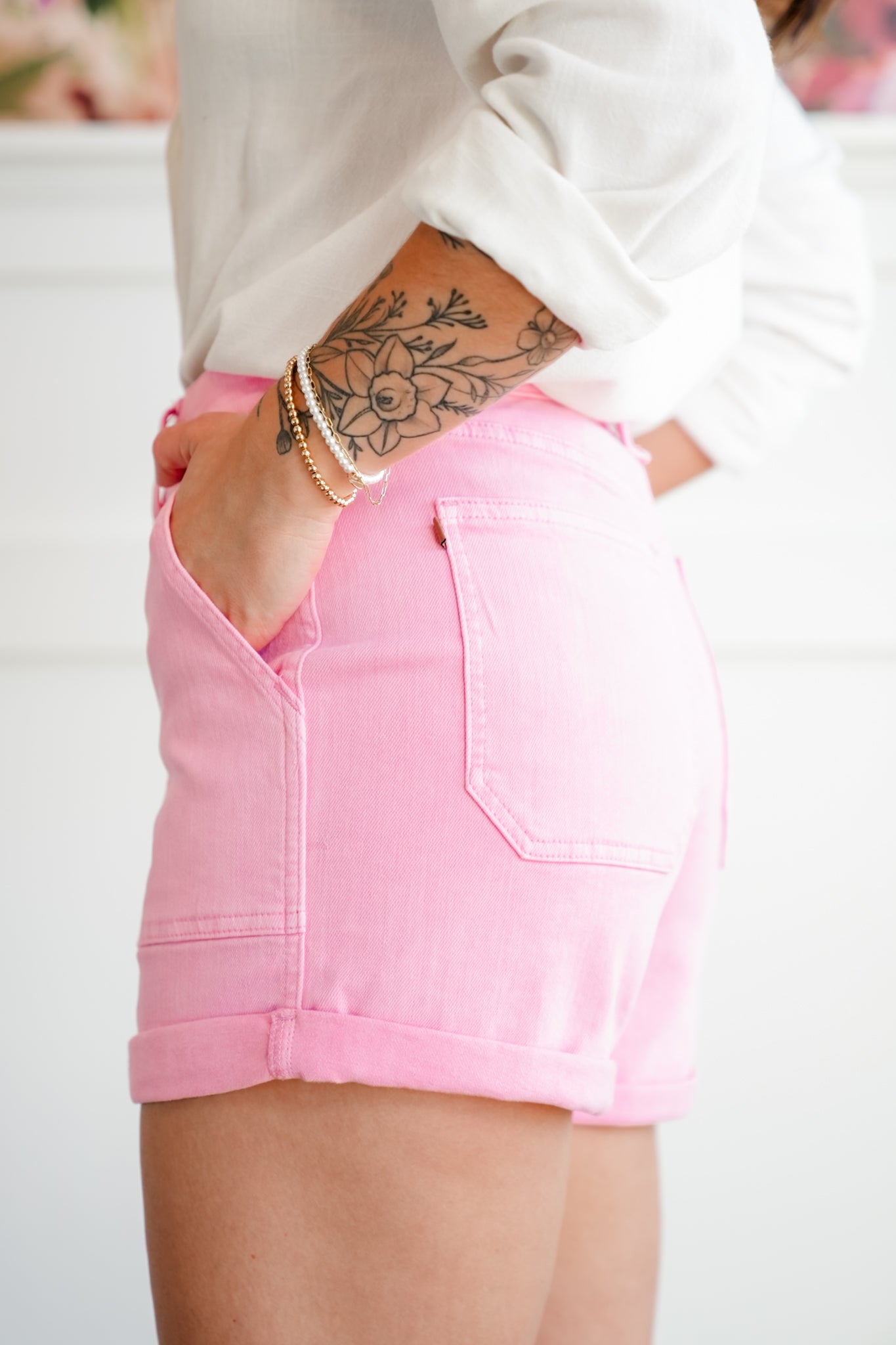 Judy Blue Pink Aurora Weekend Double Cuff Shorts