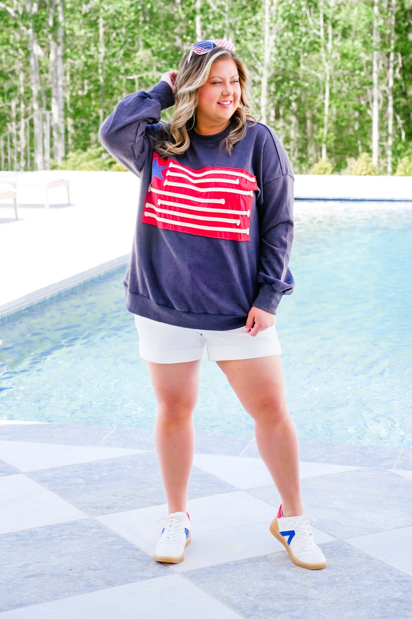 Mineral Wash Long Sleeve American Flag Patch Sweatshirt