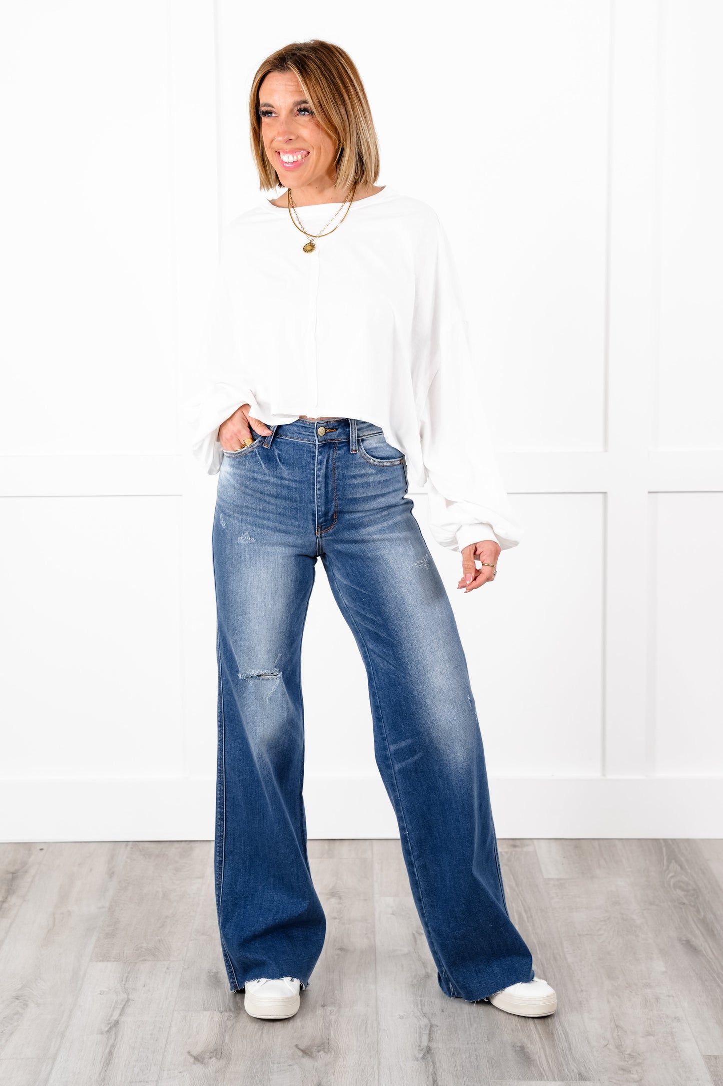 Judy Blue High Rise Medium Wash Retro Wide Leg Jeans with Cuff