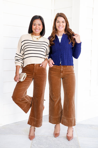 Risen High Rise Brown Corduroy Wide Leg Pants